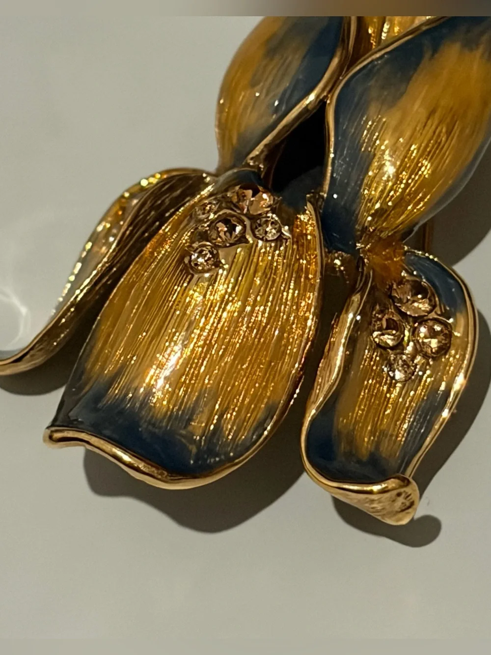 VTG Monet Iris Brooch Blue And Gold Enamel Petals Signed